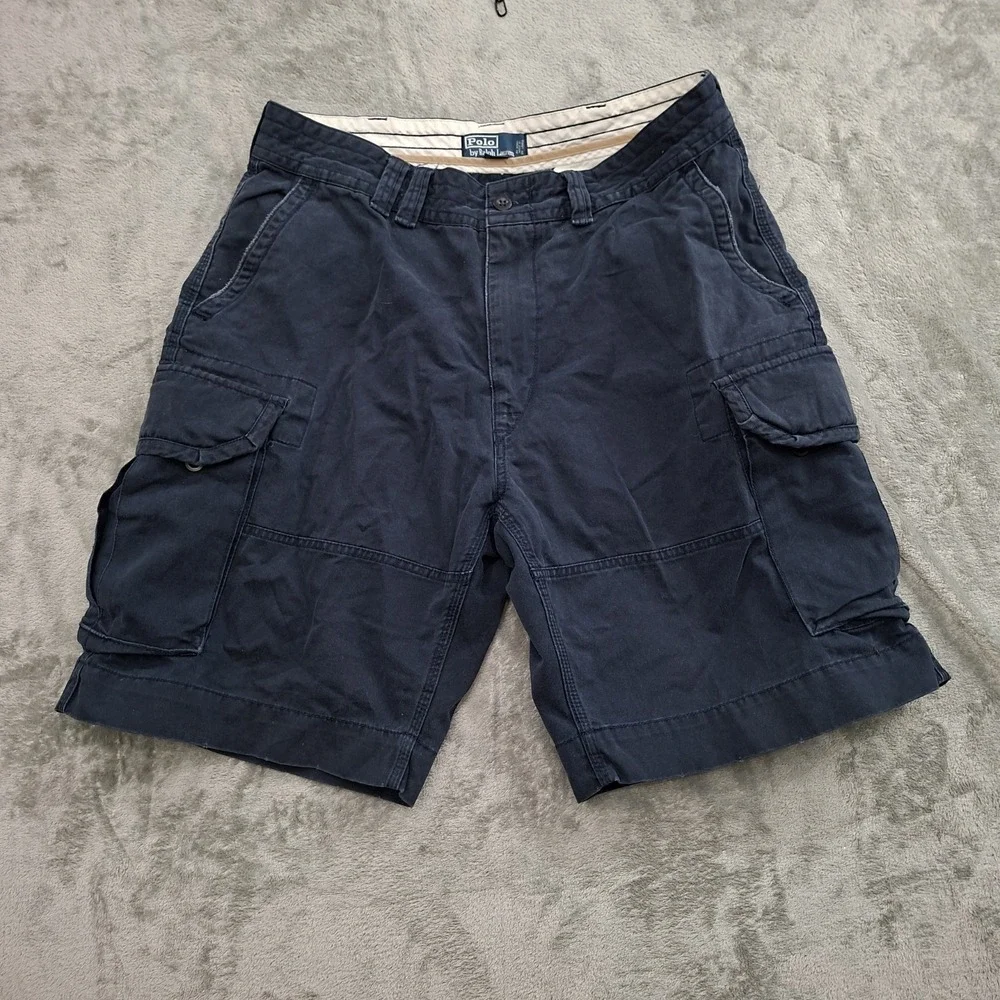 Vtg. Polo Ralph Lauren 90's Cargo Shorts sz 36 Heavy Cotton Navy classic‎ chinos